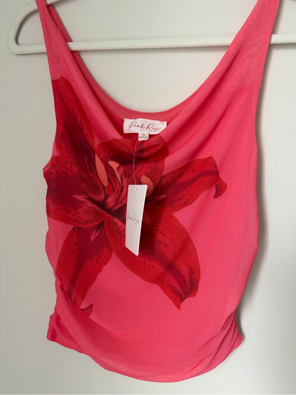 Pink Rose Pink orchid mesh ruched Tank Top - Picture 2 of 6